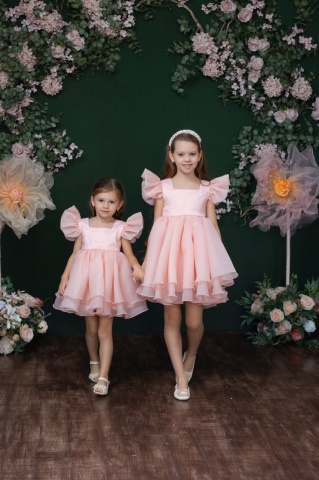 Rochie fete roz din organza cu volane și mâneci fluture, Pinky - Img 6