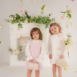 Sarafan roz elegant pentru fetițe din tweed, Blair - Img 3