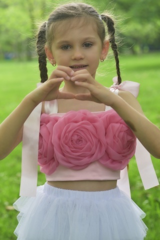 Top Couture reglabil roz bombon cu flori supradimensionate din organza – Rosalie - Img 2