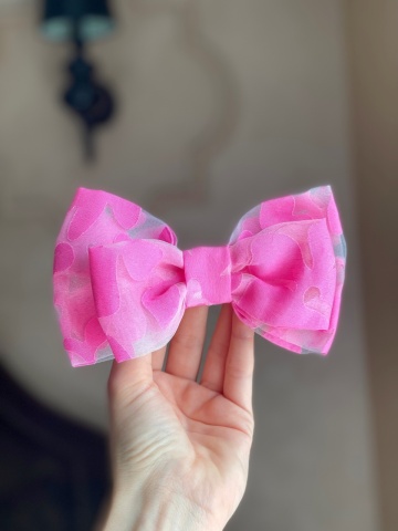 Clame păr fetițe Barbie – fundiță fuchsia tulle handmade - Img 2