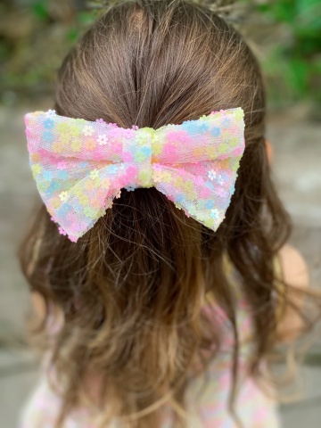 Clame păr fetițe Twinkle – fundiță glitter aurie handmade. - Img 5