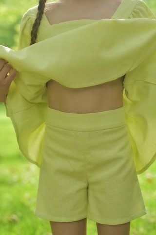 Compleu fete din in Pistachio – top și pantaloni scurți de vară - Img 11