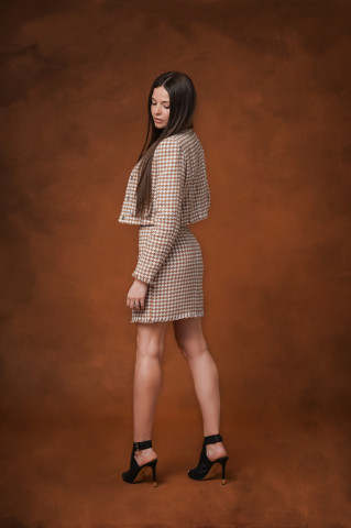 Costum damă cu sacou și fusta din stofă houndstooth, Claire - Img 6