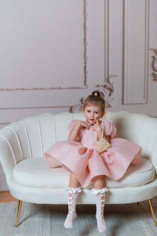 Pink Baptism / Occasion Dress for Girls with Oversized Bow, Caroline - Img 2