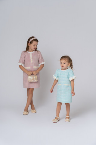 Pink Tweed Dress for Girls, Diana - Img 3