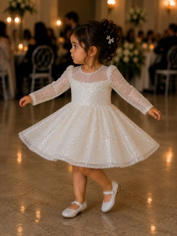 Rochie albă couture elegantă pentru fete cu perle, pietre și fundă detașabilă – Ophelia - Img 5