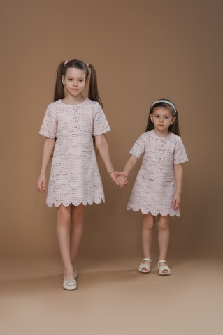 Rochie casual pentru fetițe din tweed roz premium Dalia - Img 3
