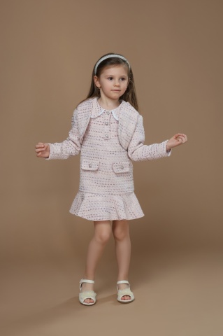 Rochie casual pentru fetite trendy din tweed roz premium, Zora - Img 6