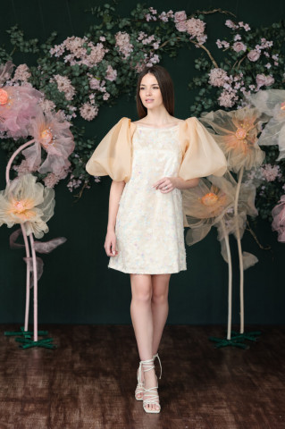 Rochie dama de ocazie din organza cu mâneci bufante, Bijou