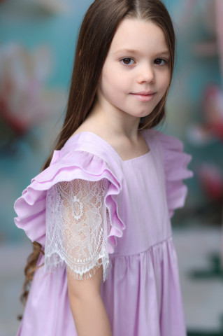 Rochie fete lila din bumbac 100%, Lavander - Img 5