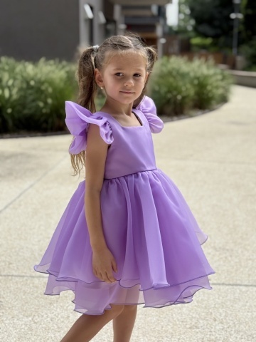 Rochie fete lila din organza cu volane și mâneci fluture - Img 7