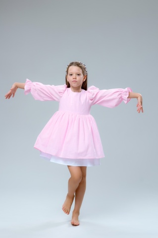 Rochie roz fete bumbac 100% cu maneci bufante, Muse - Img 2