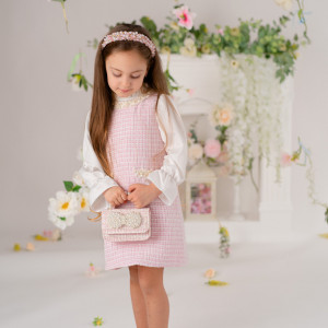 Sarafan roz elegant pentru fetițe din tweed, Blair - Img 4