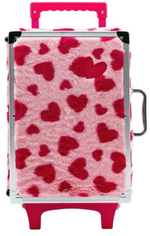 Set troler cosmetice pentru fetite Create It!, plastic si plus, 45 cm, cu roti, maner reglabil, 6+ ani, Roz cu inimioare