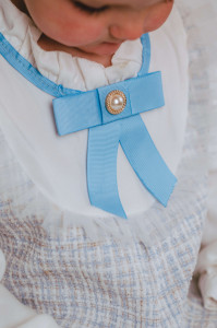 Blue Tweed Dress with Cotton Sleeves for Girls - Img 6