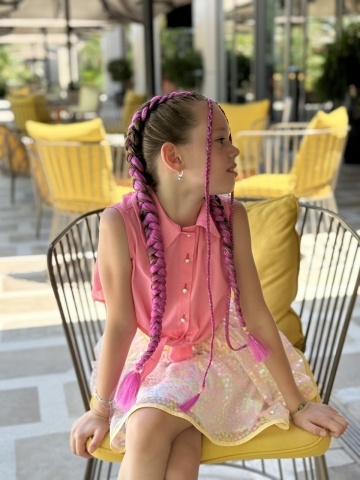 Cămașă de vară pentru fetițe din bumbac, fucsia Blush - Img 7
