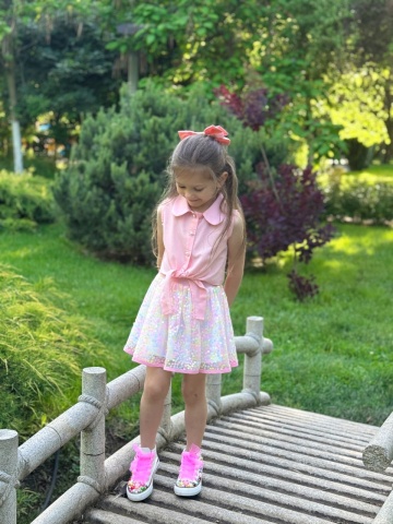Cămașă de vară pentru fetițe din bumbac, roz Blush - Img 5