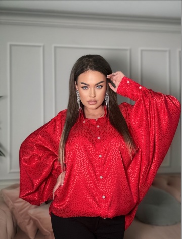 Camasa din satin oversize, cu maneci stil fluture, Ruby - Img 3