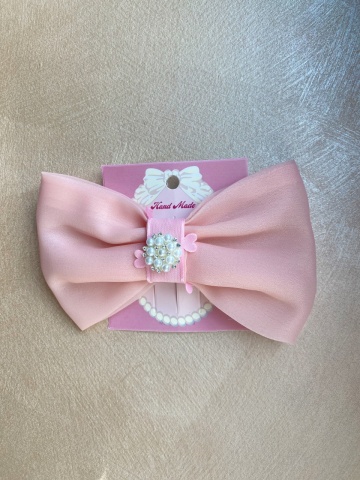 Clame păr fetițe roz organza Pinky – fundiță delicată - Img 1
