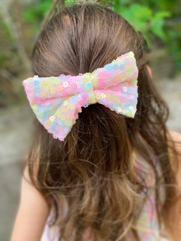 Clame păr fetițe Twinkle – fundiță glitter aurie handmade. - Img 6