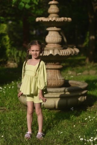 Compleu fete din in Pistachio – top și pantaloni scurți de vară - Img 8