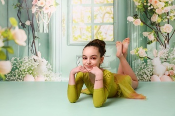 Costum gimnastică și dans copii body balet cu fustă tull Pistachio - Img 5