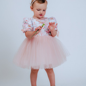 Elegant Premium Cotton Dress with Pink Tulle for Girls, Rose - Img 5