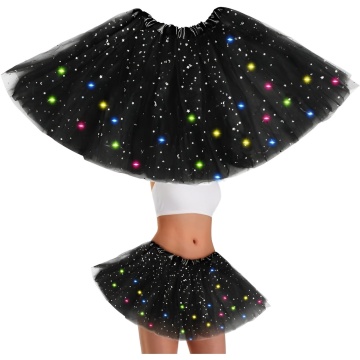 Fusta led pentru copii, tutu de balet pentru fetite cu luminite multicolore incorporate, model stelute, 30 cm lungime, Negru - Img 2