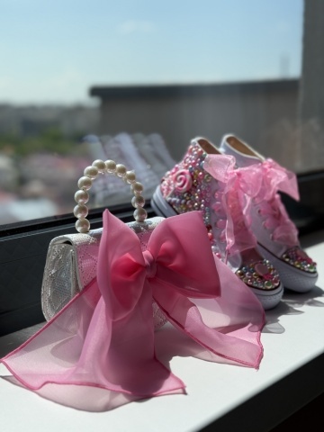 Geantă fete cu fundă supradimensionată roz, Bonbon Bow - Img 6