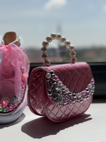 Geantă fete roz cu perle și ursuleț, Pearl Teddy - Img 4
