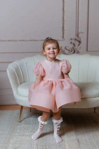 Pink Baptism / Occasion Dress for Girls with Oversized Bow, Caroline - Img 4