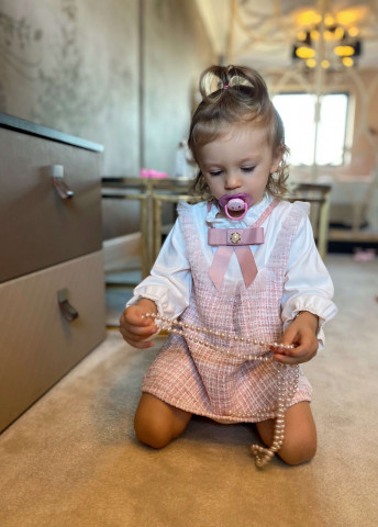 Pink Tweed Dress with Cotton Sleeves for Girls