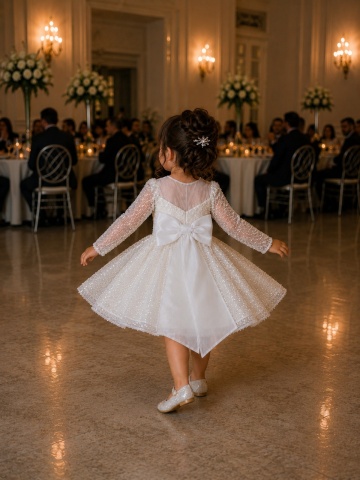 Rochie albă couture elegantă pentru fete cu perle, pietre și fundă detașabilă – Ophelia - Img 2