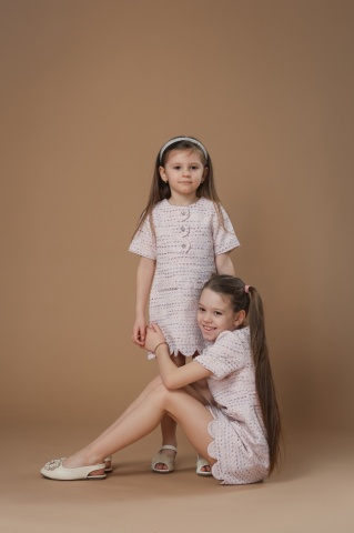 Rochie casual pentru fetițe din tweed roz premium Dalia - Img 5