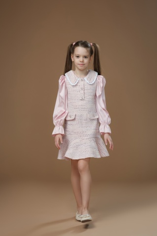 Rochie casual pentru fetite trendy din tweed roz premium, Zora - Img 4