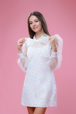 Rochie dama tweed cu maneci bufante si funda, Charm