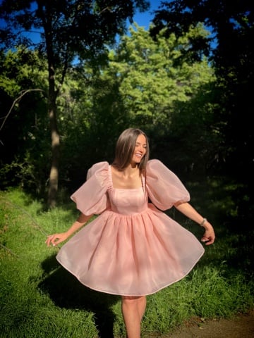 Rochie de ocazie baby doll roz din organza, Pinky - Img 6