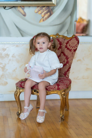 Rochie fete din tweed cu insertii roz, Amy - Img 5