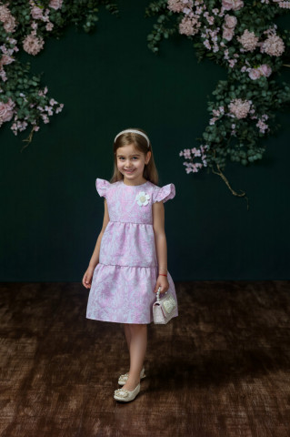 Rochie fete roz din brocart cu mâneci fluture, Petal - Img 2