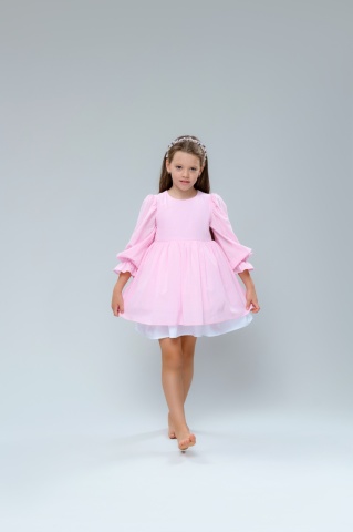 Rochie roz fete bumbac 100% cu maneci bufante, Muse - Img 3