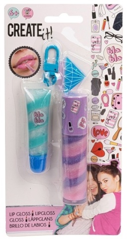 Set 2 luciuri de buze Create It!, cu breloc, balsam de buze pentru fetite, 6+ ani, Multicolor