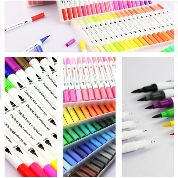 Set carioci pe baza de apa, 2 in 1, pentru pictura, caligrafie, 72 culori, corp carioca alb, 24.5 x 18.5 x 5 cm, multicolor - Img 2