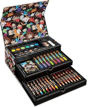 Set creativ de pictat cu Harry Potter, 42 piese, creioane cerate, carioci, acuarele si accesorii, in trusa, Maro