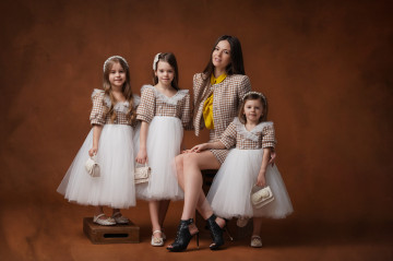 Set mama-fiica elegant din stofa houndstooth cu tulle, Grace - Img 2