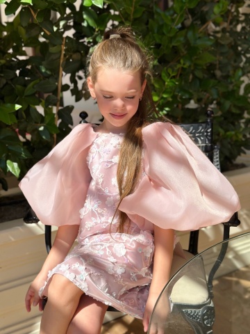 Stoc Limitat - Rochie fete din organza roz cu mâneci bufante, Bijou - Img 7