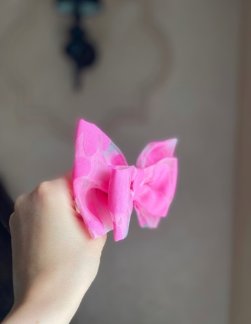 Clame păr fetițe Barbie – fundiță fuchsia tulle handmade - Img 3
