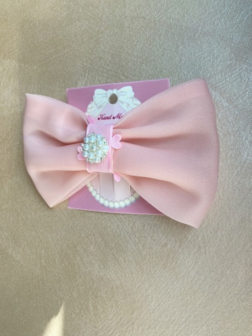 Clame păr fetițe roz organza Pinky – fundiță delicată - Img 2