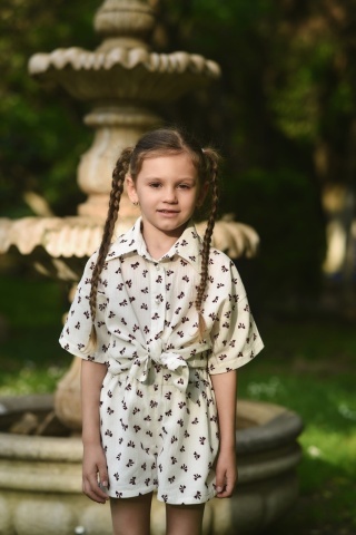 Compleu fete din muselină cu fundițe brodate Cherry - Img 4