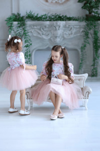 Elegant Premium Cotton Dress with Pink Tulle for Girls, Rose