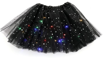 Fusta led pentru copii, tutu de balet pentru fetite cu luminite multicolore incorporate, model stelute, 30 cm lungime, Negru
